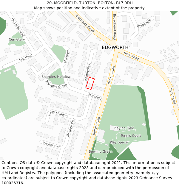 20, MOORFIELD, TURTON, BOLTON, BL7 0DH: Location map and indicative extent of plot