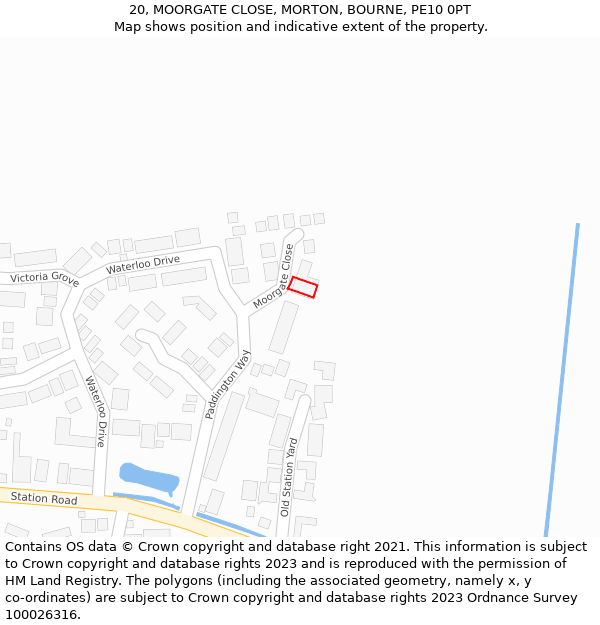 20, MOORGATE CLOSE, MORTON, BOURNE, PE10 0PT: Location map and indicative extent of plot