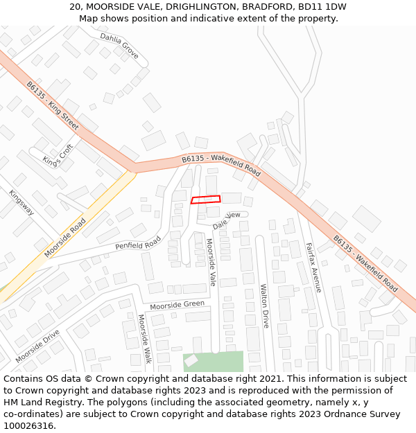 20, MOORSIDE VALE, DRIGHLINGTON, BRADFORD, BD11 1DW: Location map and indicative extent of plot