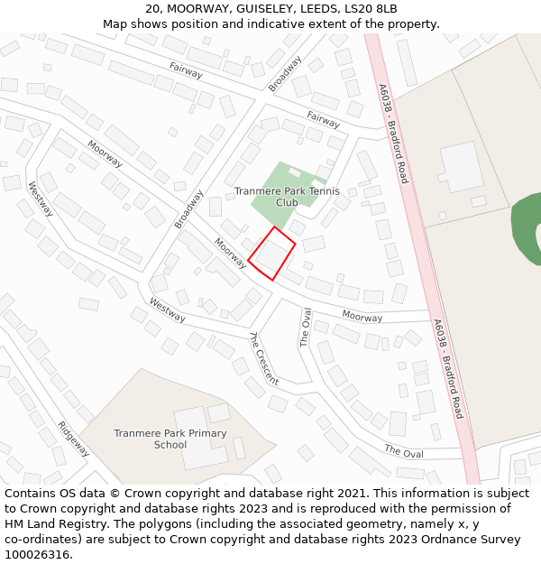 20, MOORWAY, GUISELEY, LEEDS, LS20 8LB: Location map and indicative extent of plot