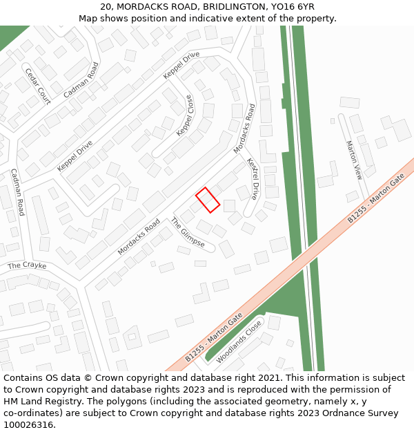 20, MORDACKS ROAD, BRIDLINGTON, YO16 6YR: Location map and indicative extent of plot