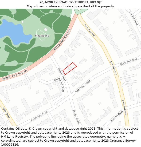 20, MORLEY ROAD, SOUTHPORT, PR9 9JT: Location map and indicative extent of plot