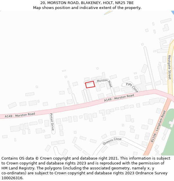 20, MORSTON ROAD, BLAKENEY, HOLT, NR25 7BE: Location map and indicative extent of plot