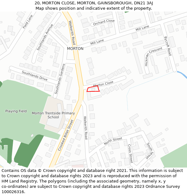 20, MORTON CLOSE, MORTON, GAINSBOROUGH, DN21 3AJ: Location map and indicative extent of plot