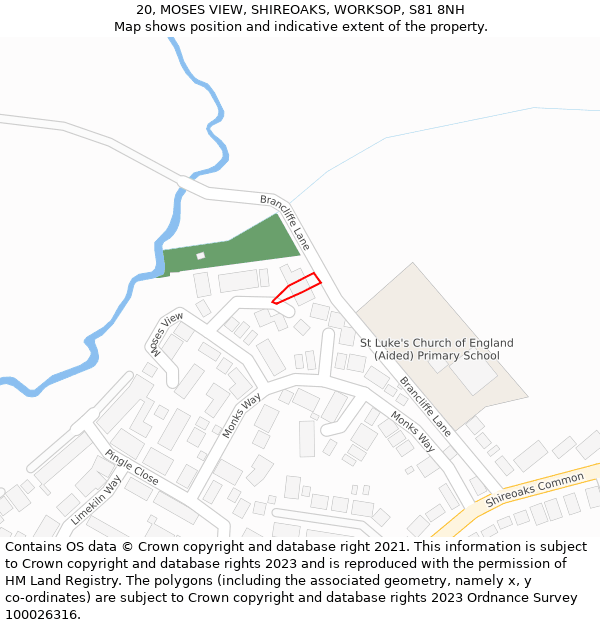 20, MOSES VIEW, SHIREOAKS, WORKSOP, S81 8NH: Location map and indicative extent of plot