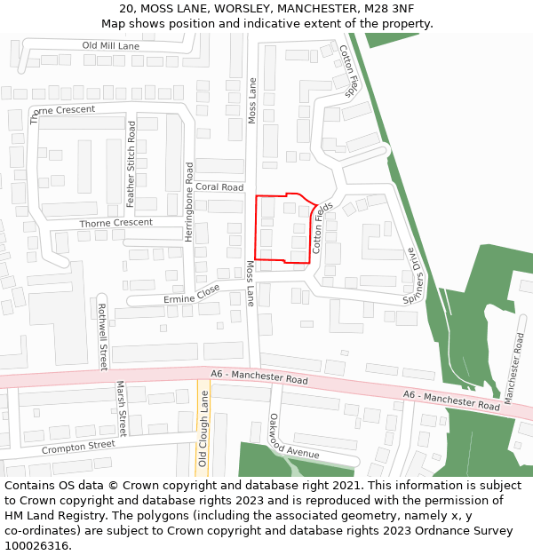 20, MOSS LANE, WORSLEY, MANCHESTER, M28 3NF: Location map and indicative extent of plot