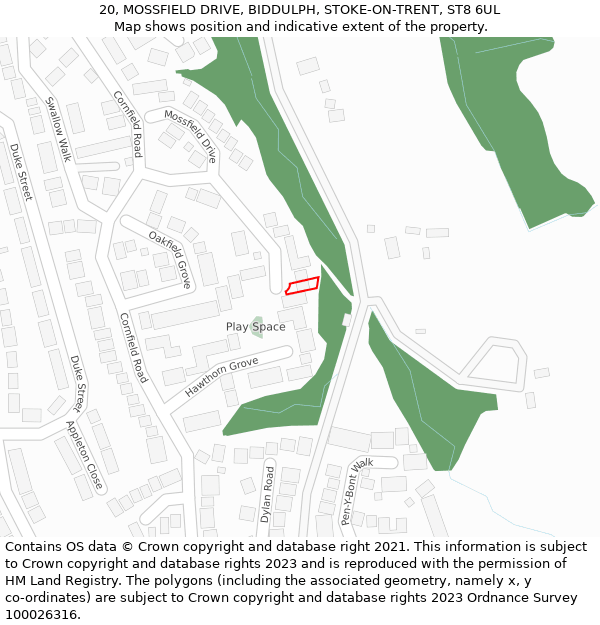 20, MOSSFIELD DRIVE, BIDDULPH, STOKE-ON-TRENT, ST8 6UL: Location map and indicative extent of plot