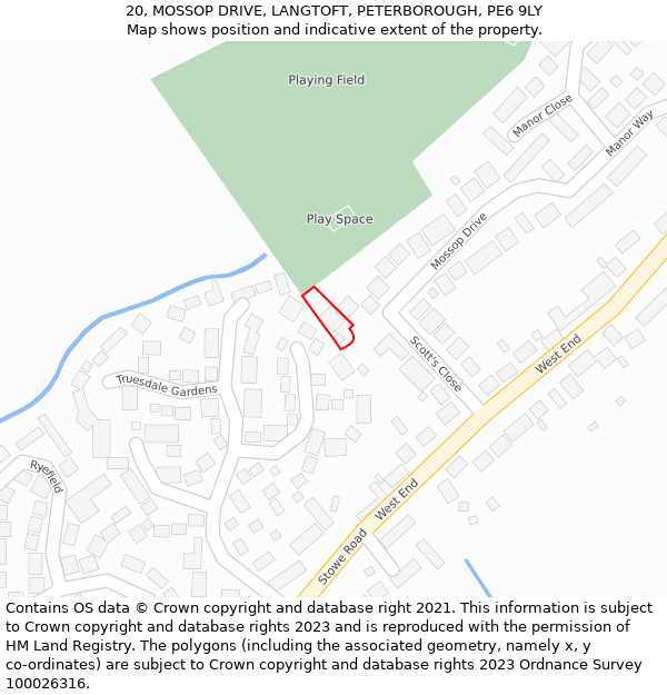 20, MOSSOP DRIVE, LANGTOFT, PETERBOROUGH, PE6 9LY: Location map and indicative extent of plot