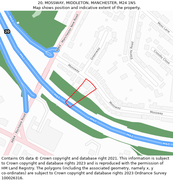 20, MOSSWAY, MIDDLETON, MANCHESTER, M24 1NS: Location map and indicative extent of plot