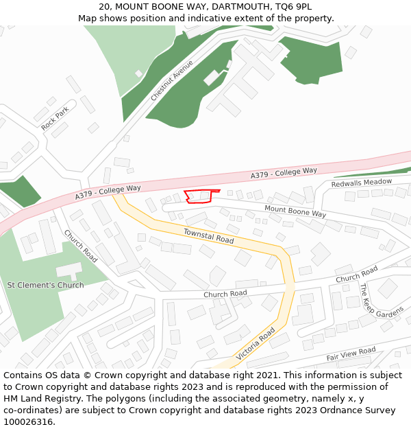 20, MOUNT BOONE WAY, DARTMOUTH, TQ6 9PL: Location map and indicative extent of plot