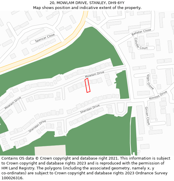 20, MOWLAM DRIVE, STANLEY, DH9 6YY: Location map and indicative extent of plot