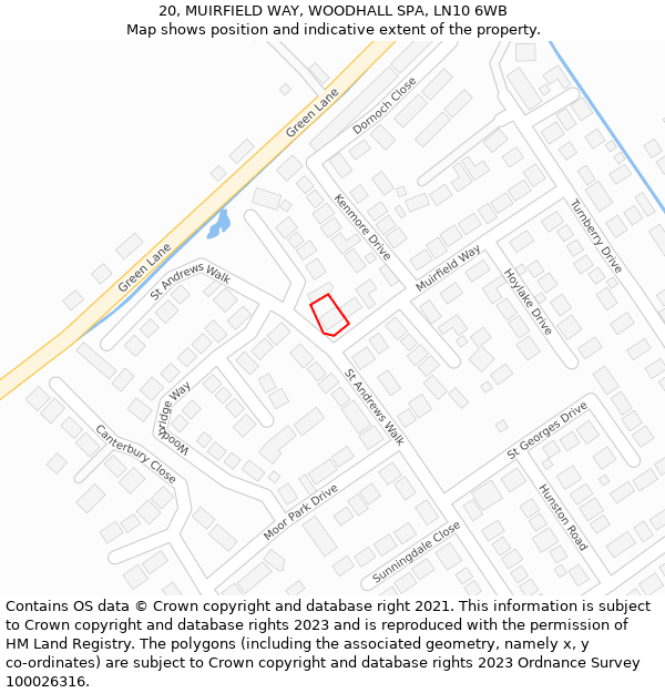 20, MUIRFIELD WAY, WOODHALL SPA, LN10 6WB: Location map and indicative extent of plot