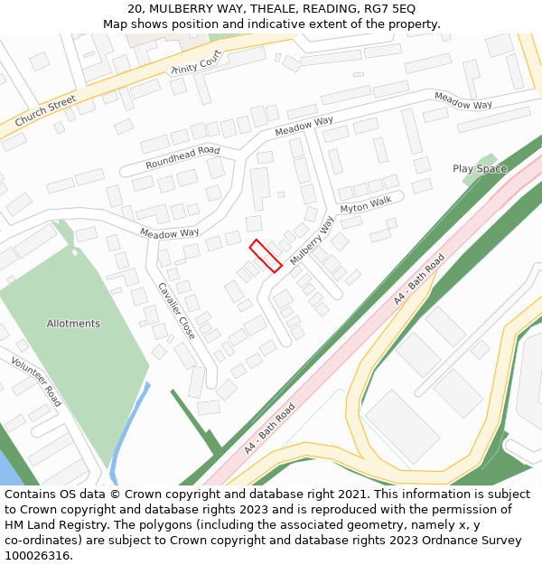 20, MULBERRY WAY, THEALE, READING, RG7 5EQ: Location map and indicative extent of plot