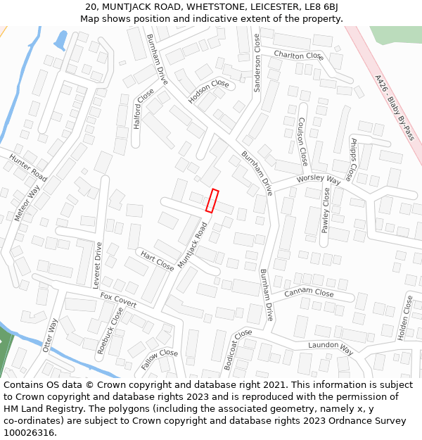 20, MUNTJACK ROAD, WHETSTONE, LEICESTER, LE8 6BJ: Location map and indicative extent of plot