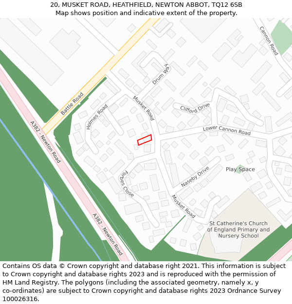 20, MUSKET ROAD, HEATHFIELD, NEWTON ABBOT, TQ12 6SB: Location map and indicative extent of plot