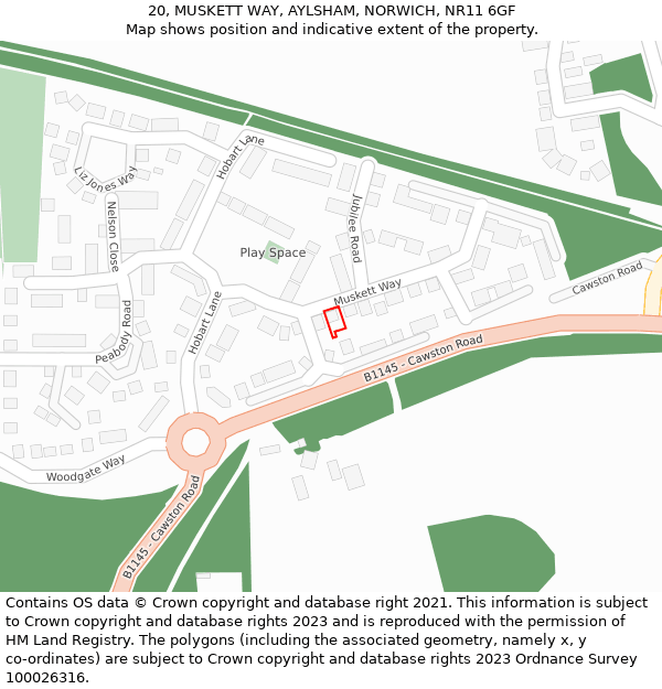 20, MUSKETT WAY, AYLSHAM, NORWICH, NR11 6GF: Location map and indicative extent of plot