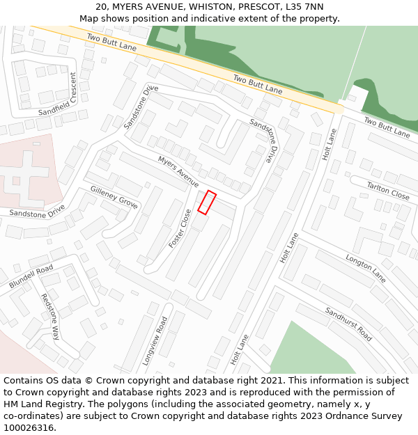 20, MYERS AVENUE, WHISTON, PRESCOT, L35 7NN: Location map and indicative extent of plot