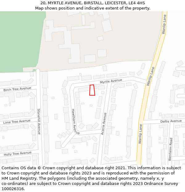 20, MYRTLE AVENUE, BIRSTALL, LEICESTER, LE4 4HS: Location map and indicative extent of plot