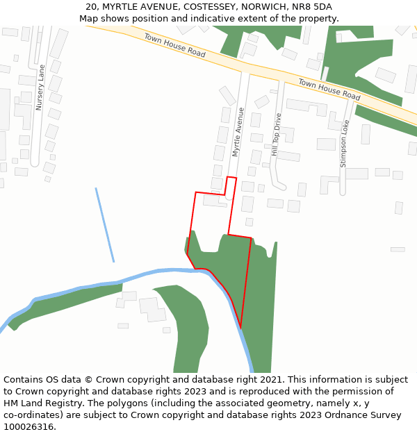 20, MYRTLE AVENUE, COSTESSEY, NORWICH, NR8 5DA: Location map and indicative extent of plot