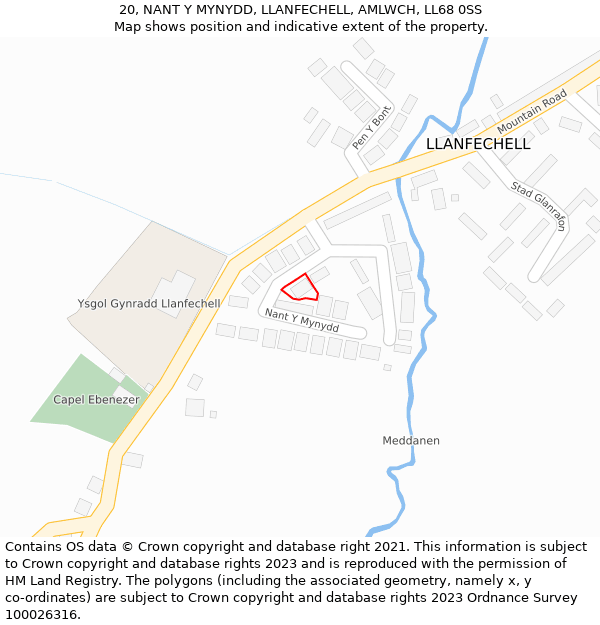 20, NANT Y MYNYDD, LLANFECHELL, AMLWCH, LL68 0SS: Location map and indicative extent of plot