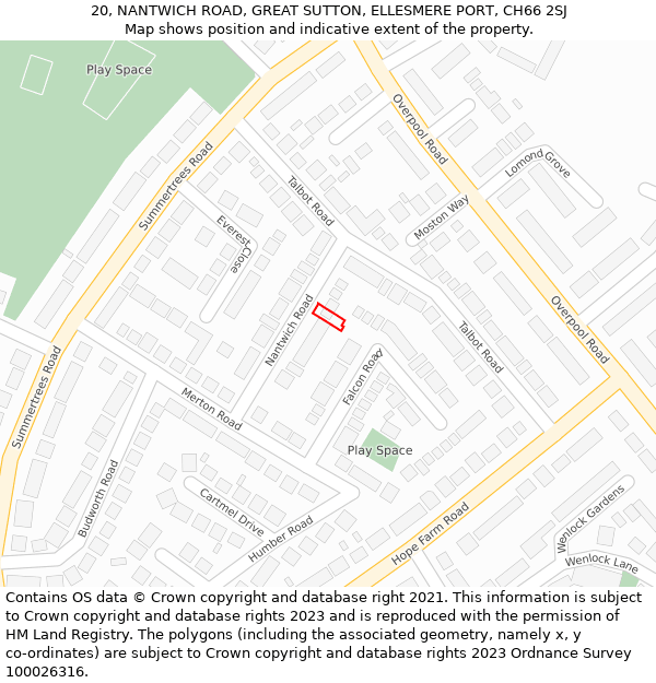 20, NANTWICH ROAD, GREAT SUTTON, ELLESMERE PORT, CH66 2SJ: Location map and indicative extent of plot