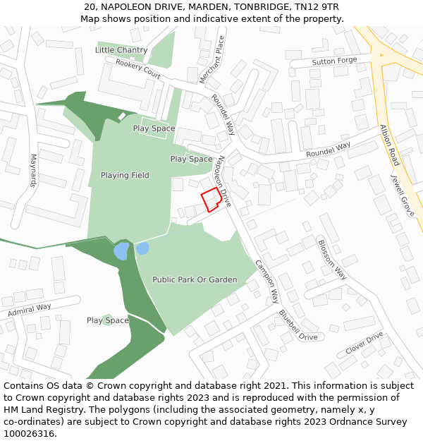 20, NAPOLEON DRIVE, MARDEN, TONBRIDGE, TN12 9TR: Location map and indicative extent of plot