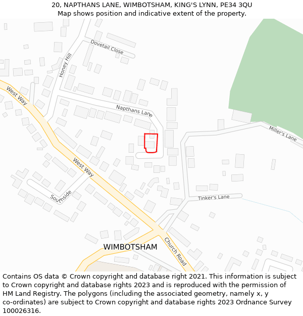 20, NAPTHANS LANE, WIMBOTSHAM, KING'S LYNN, PE34 3QU: Location map and indicative extent of plot