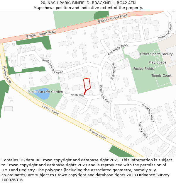 20, NASH PARK, BINFIELD, BRACKNELL, RG42 4EN: Location map and indicative extent of plot