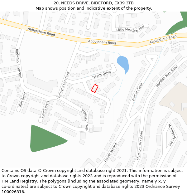 20, NEEDS DRIVE, BIDEFORD, EX39 3TB: Location map and indicative extent of plot