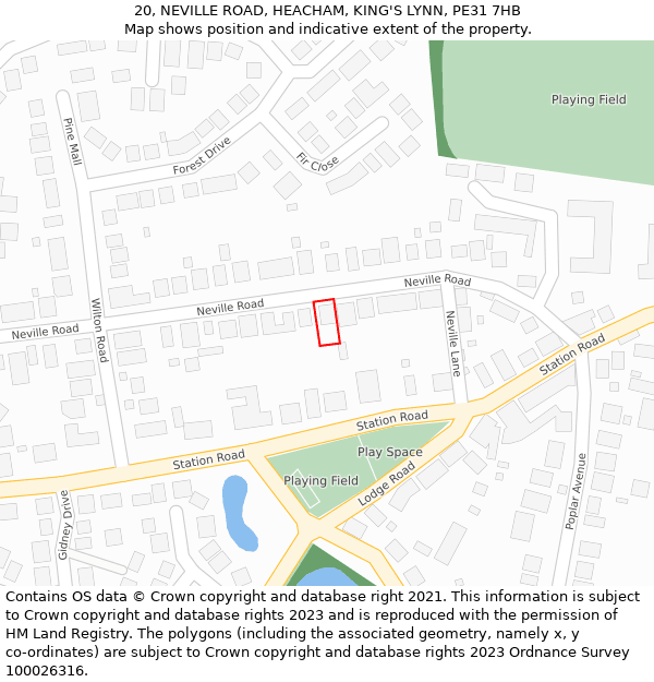 20, NEVILLE ROAD, HEACHAM, KING'S LYNN, PE31 7HB: Location map and indicative extent of plot