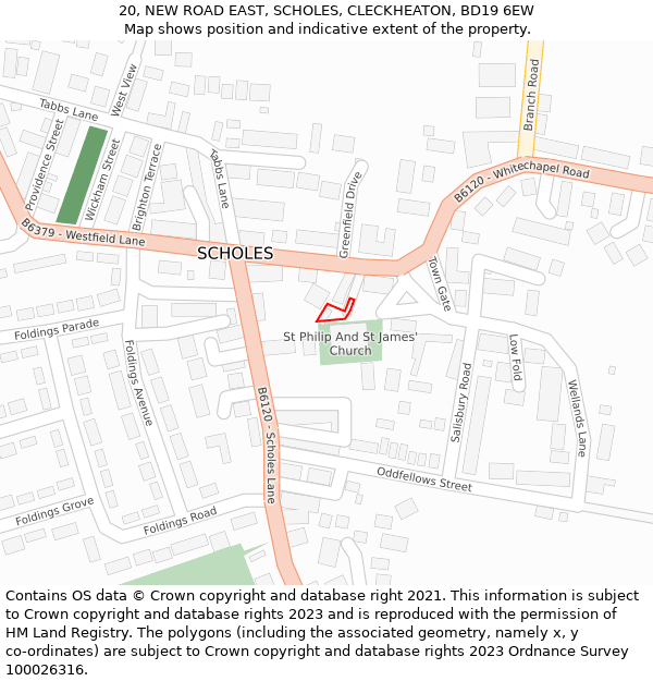 20, NEW ROAD EAST, SCHOLES, CLECKHEATON, BD19 6EW: Location map and indicative extent of plot