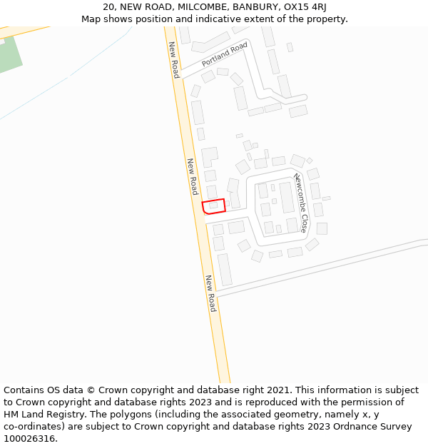 20, NEW ROAD, MILCOMBE, BANBURY, OX15 4RJ: Location map and indicative extent of plot