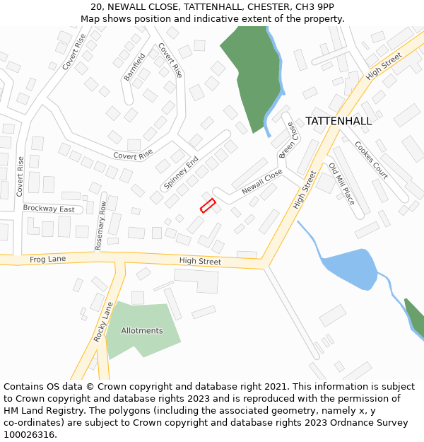 20, NEWALL CLOSE, TATTENHALL, CHESTER, CH3 9PP: Location map and indicative extent of plot