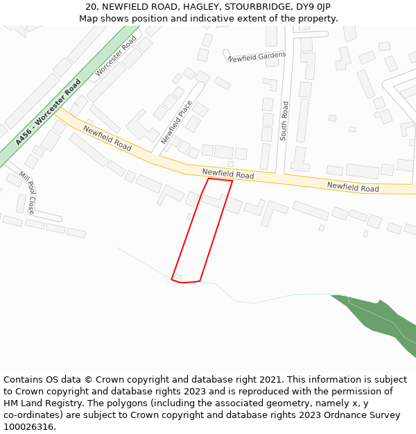 20, NEWFIELD ROAD, HAGLEY, STOURBRIDGE, DY9 0JP: Location map and indicative extent of plot