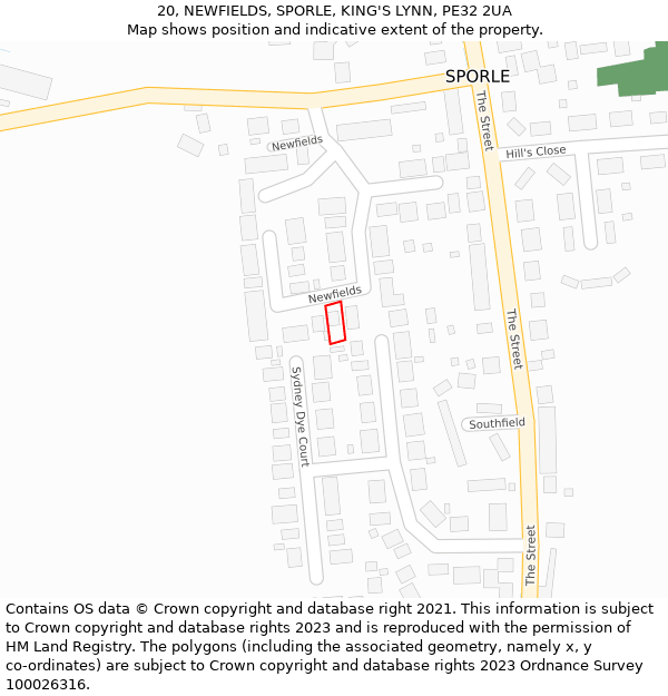 20, NEWFIELDS, SPORLE, KING'S LYNN, PE32 2UA: Location map and indicative extent of plot