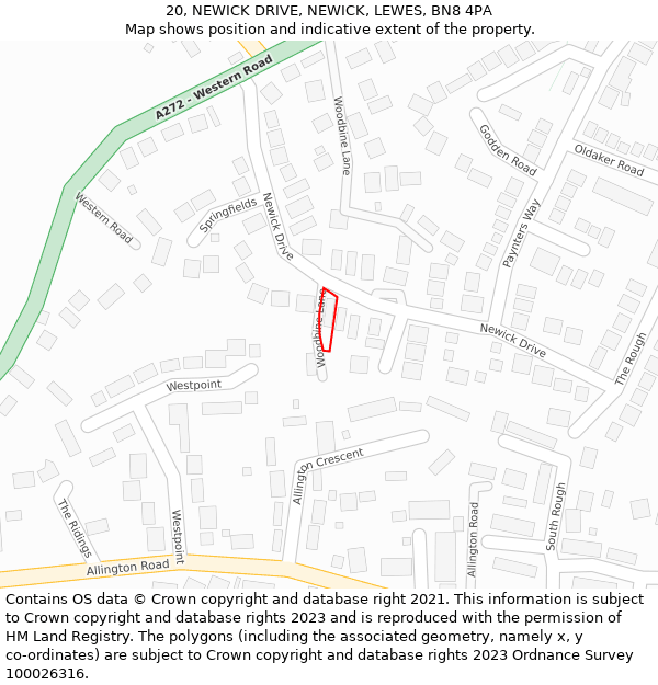20, NEWICK DRIVE, NEWICK, LEWES, BN8 4PA: Location map and indicative extent of plot