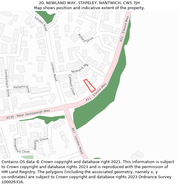 20, NEWLAND WAY, STAPELEY, NANTWICH, CW5 7JH: Location map and indicative extent of plot