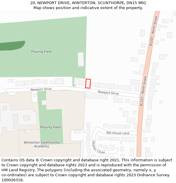 20, NEWPORT DRIVE, WINTERTON, SCUNTHORPE, DN15 9RG: Location map and indicative extent of plot