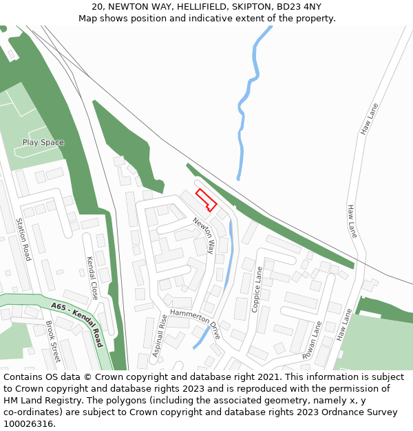 20, NEWTON WAY, HELLIFIELD, SKIPTON, BD23 4NY: Location map and indicative extent of plot