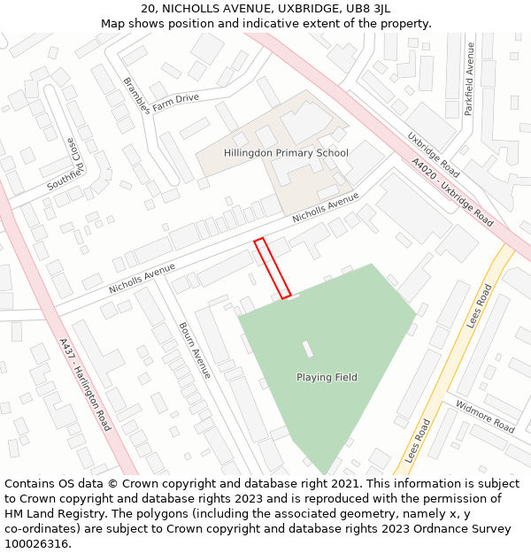 20, NICHOLLS AVENUE, UXBRIDGE, UB8 3JL: Location map and indicative extent of plot