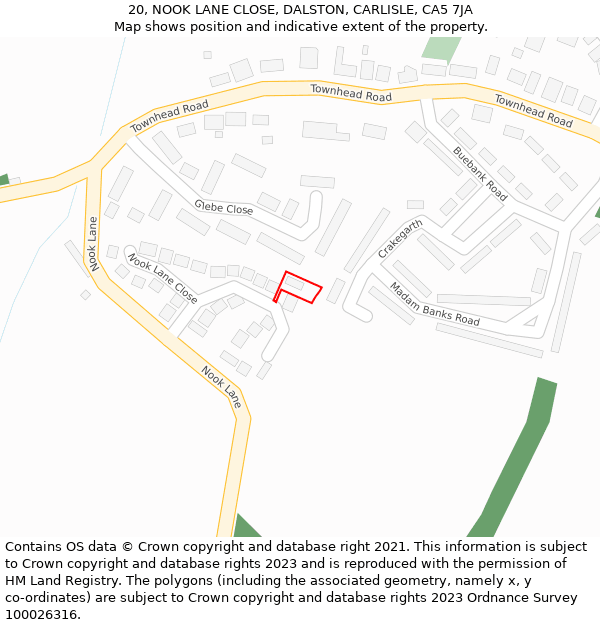 20, NOOK LANE CLOSE, DALSTON, CARLISLE, CA5 7JA: Location map and indicative extent of plot