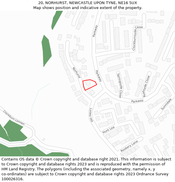 20, NORHURST, NEWCASTLE UPON TYNE, NE16 5UX: Location map and indicative extent of plot