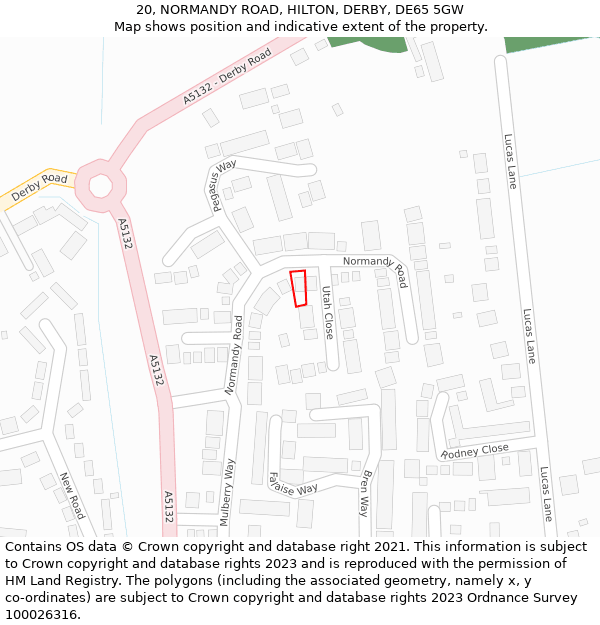 20, NORMANDY ROAD, HILTON, DERBY, DE65 5GW: Location map and indicative extent of plot