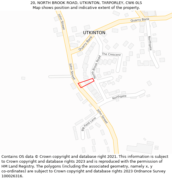 20, NORTH BROOK ROAD, UTKINTON, TARPORLEY, CW6 0LS: Location map and indicative extent of plot