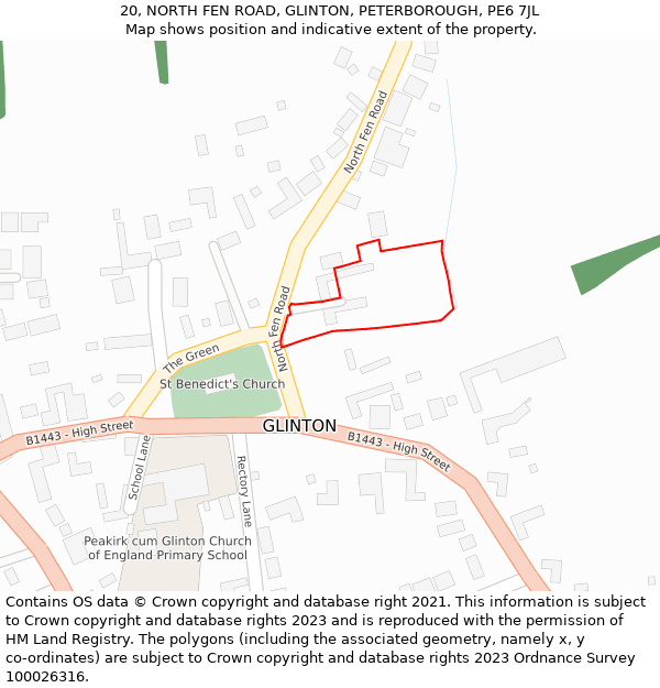 20, NORTH FEN ROAD, GLINTON, PETERBOROUGH, PE6 7JL: Location map and indicative extent of plot