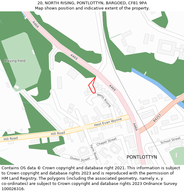 20, NORTH RISING, PONTLOTTYN, BARGOED, CF81 9PA: Location map and indicative extent of plot