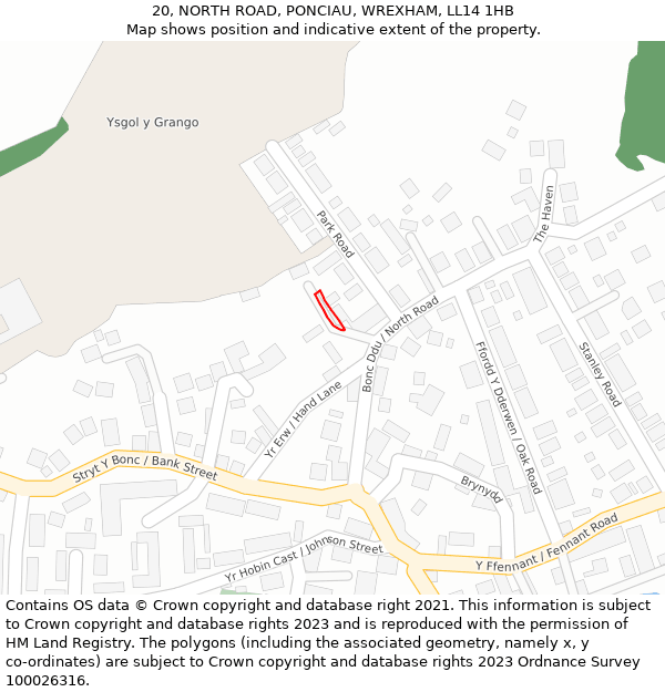 20, NORTH ROAD, PONCIAU, WREXHAM, LL14 1HB: Location map and indicative extent of plot