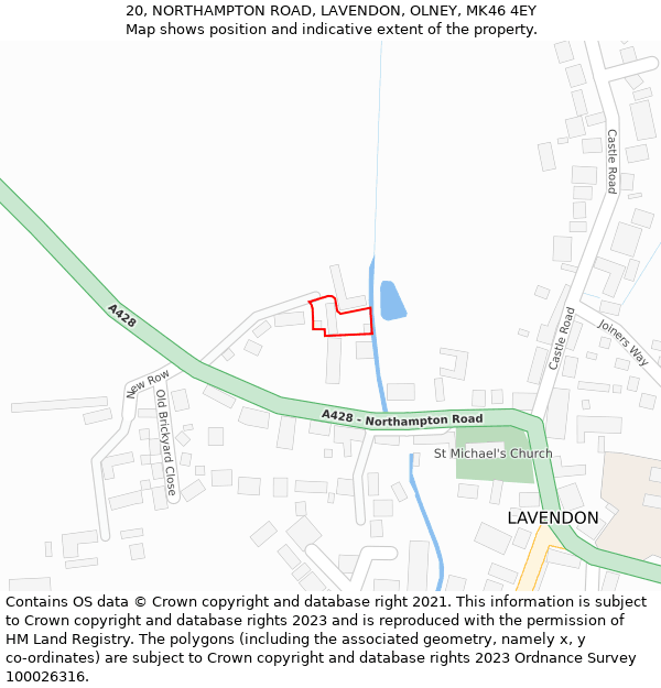 20, NORTHAMPTON ROAD, LAVENDON, OLNEY, MK46 4EY: Location map and indicative extent of plot