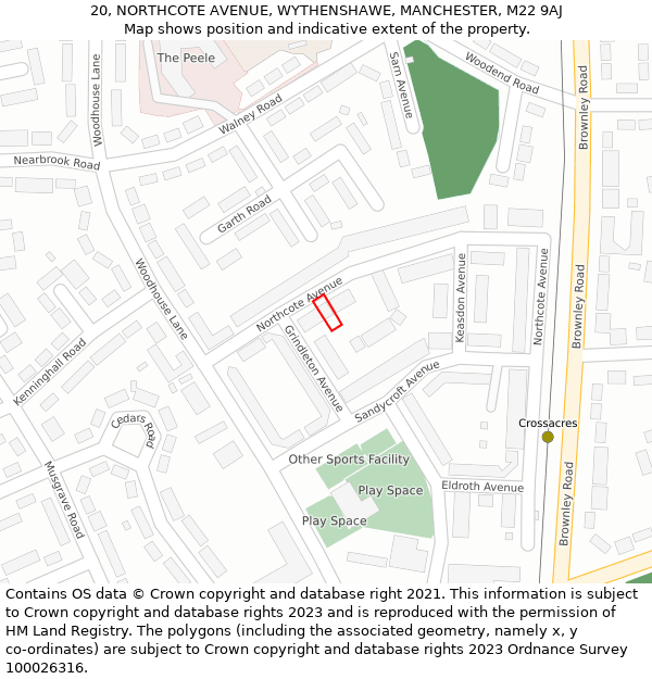 20, NORTHCOTE AVENUE, WYTHENSHAWE, MANCHESTER, M22 9AJ: Location map and indicative extent of plot