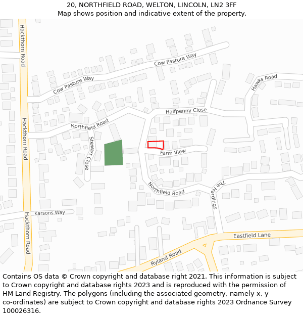 20, NORTHFIELD ROAD, WELTON, LINCOLN, LN2 3FF: Location map and indicative extent of plot